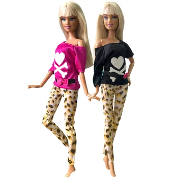 1 Комплект, Модный Костюм Happy Girl с рисунком в Пиратском стиле, Розовая Футболка с короткими рукавами + Брюки Для Куклы Барби, Аксессуары, Игрушки 127AB