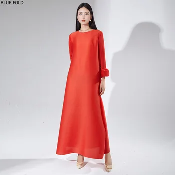 Женское платье Miyake, женское платье высокого класса, свободный большой размер, модный темперамент, Осенний новый женский плиссированный длинный элегантный халат