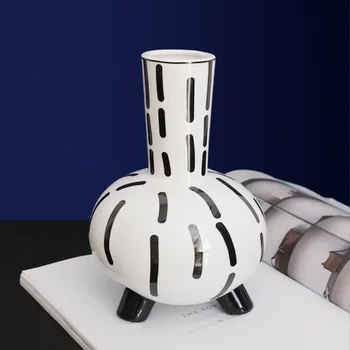 Оригинальная ваза с ручной росписью, черно-белое ретро-искусство ручной работы, круглая линия живота, аксессуары для дома, украшение для семьи, мебель