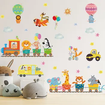 Наклейка на стену с милым поездом в виде животного, Детская комната, спальня, Детские обои, Самоклеящиеся Съемные наклейки на стену для домашнего декора, дети