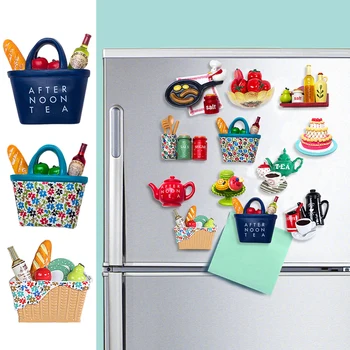3D Креативная имитация Пищевых магнитов на Холодильник, сумка-тоут из смолы, Чайник в форме торта, Магнитный Холодильник, Фото стикеры для заметок, Домашний декор