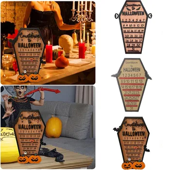 Календарь обратного отсчета на Хэллоуин, украшение в форме гроба, номер мобильного деревянного блока, Съемная Летучая мышь, Декоративная настенная вешалка, декор