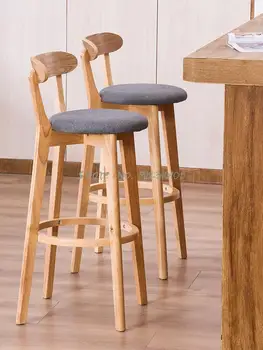 Барный стул высокий табурет из массива дерева с высокой спинкой коммерческий барный стул современный простой барный стул кассирский барный стул