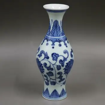 Китайская ваза с сине-белым фарфором Qing Qianlong ручной росписи в виде лотоса