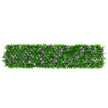 Искусственный садовый забор Лист защитного экрана из искусственного плюща с фиолетовым цветочным декором, реалистичная панель ограждения, расширяющаяся ограда внутреннего дворика