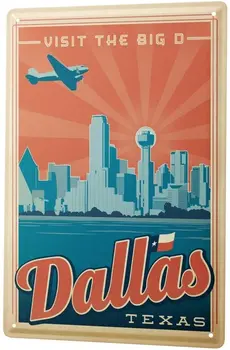 С 2004 года Жестяная вывеска Металлическая пластина Декоративная вывеска Таблички для домашнего декора Deco City Dallas Texas Skyline Aircraft