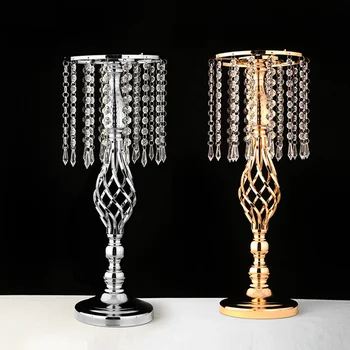 Высокие металлические держатели для ваз с цветами, золотые вазы для центральных элементов, подставка для цветочных композиций из хрусталя, стол, свадебные украшения