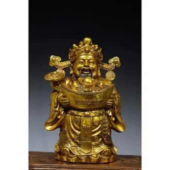33 см Китайская латунная позолоченная статуя Бога богатства Старая бронзовая статуя