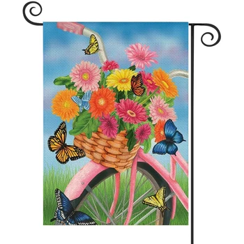 1 ШТ. Велосипедная корзина с рисунком бабочки, Льняной Хлопковый Садовый флаг, Баннер, декор для дома и сада