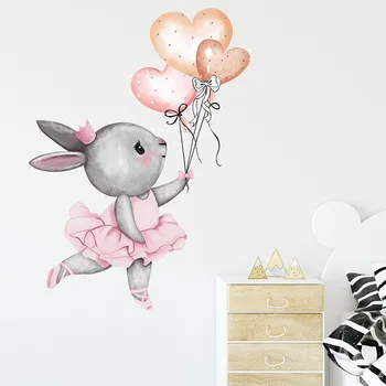 Наклейки на стену с мультяшным кроликом для детских комнат, наклейки на стену с воздушным шаром и кроликом для детской комнаты, настенная роспись для гостиной и спальни