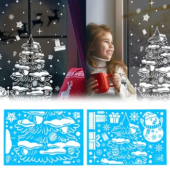 Рождественский Снеговик Рождественская Елка Наклейка на окно Счастливого Рождества Домашний Декор Наклейка на стену Детская комната Новогоднее украшение 2023 года