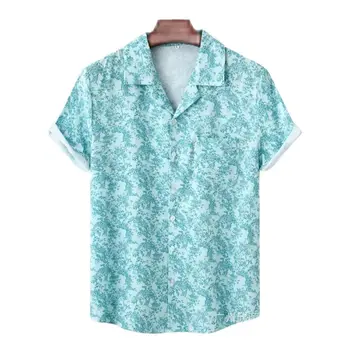 2023 Летняя Новая Молодежная мужская модная повседневная Пляжная Тропическая Гавайская рубашка Поло из дышащего хлопка с коротким рукавом