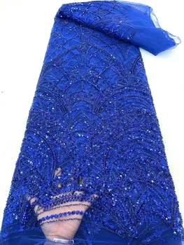 Расшитая бисером кружевная ткань Роскошные хрустальные бусины ручной работы для свадебного платья Высококачественная Нигерийская тюлевая сетка с черными блестками Материал для поделок