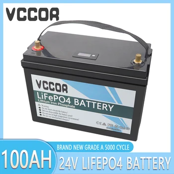 24V 100Ah LiFePO4 Литий-Железо-Фосфатная Аккумуляторная Батарея Встроенный BMS Для Гольф-Кара RV Campers Солнечное Хранилище + Зарядное устройство