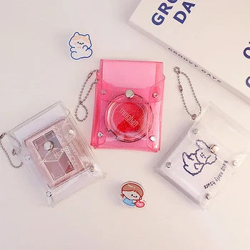 Мини-косметичка, милая прозрачная сумочка для губной помады с блестками, розовая косметичка с брелоком для ключей