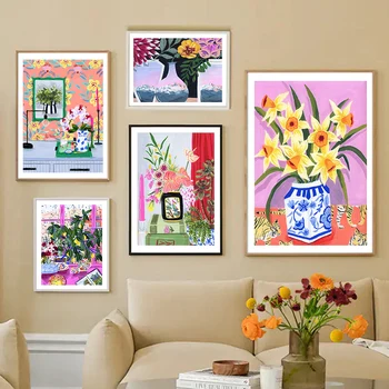 Тропический кот, ваза, птица, Тигр, современный натюрморт, настенное искусство, холст, живопись, плакаты и принты, настенные панно для декора гостиной