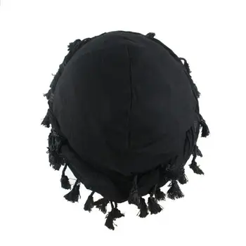 Походная шапка-бандана в стиле хип-хоп, черные хлопковые шапки-тюрбаны с заусенцами, закрученная бахрома в виде хвоста для мужчин, Уникальные аксессуары для волос для мужчин