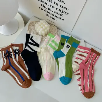 Женские носки в разноцветную полоску, спортивные носки для скейтборда в стиле хип-хоп, повседневная уличная одежда в стиле харадзюку, вязаные хлопковые длинные носки Sox